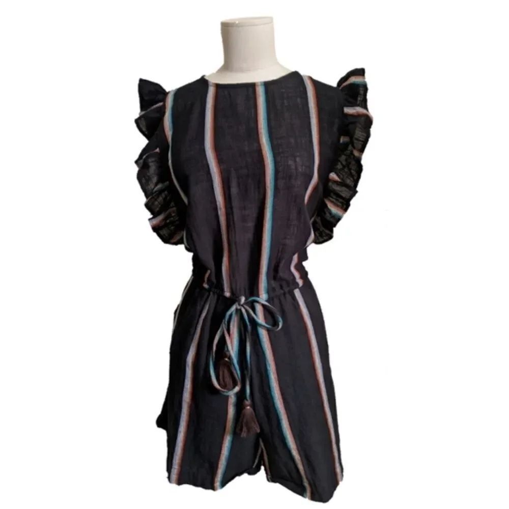 Anthropologie Thread Essential Ruffle Sleeve Striped Romper